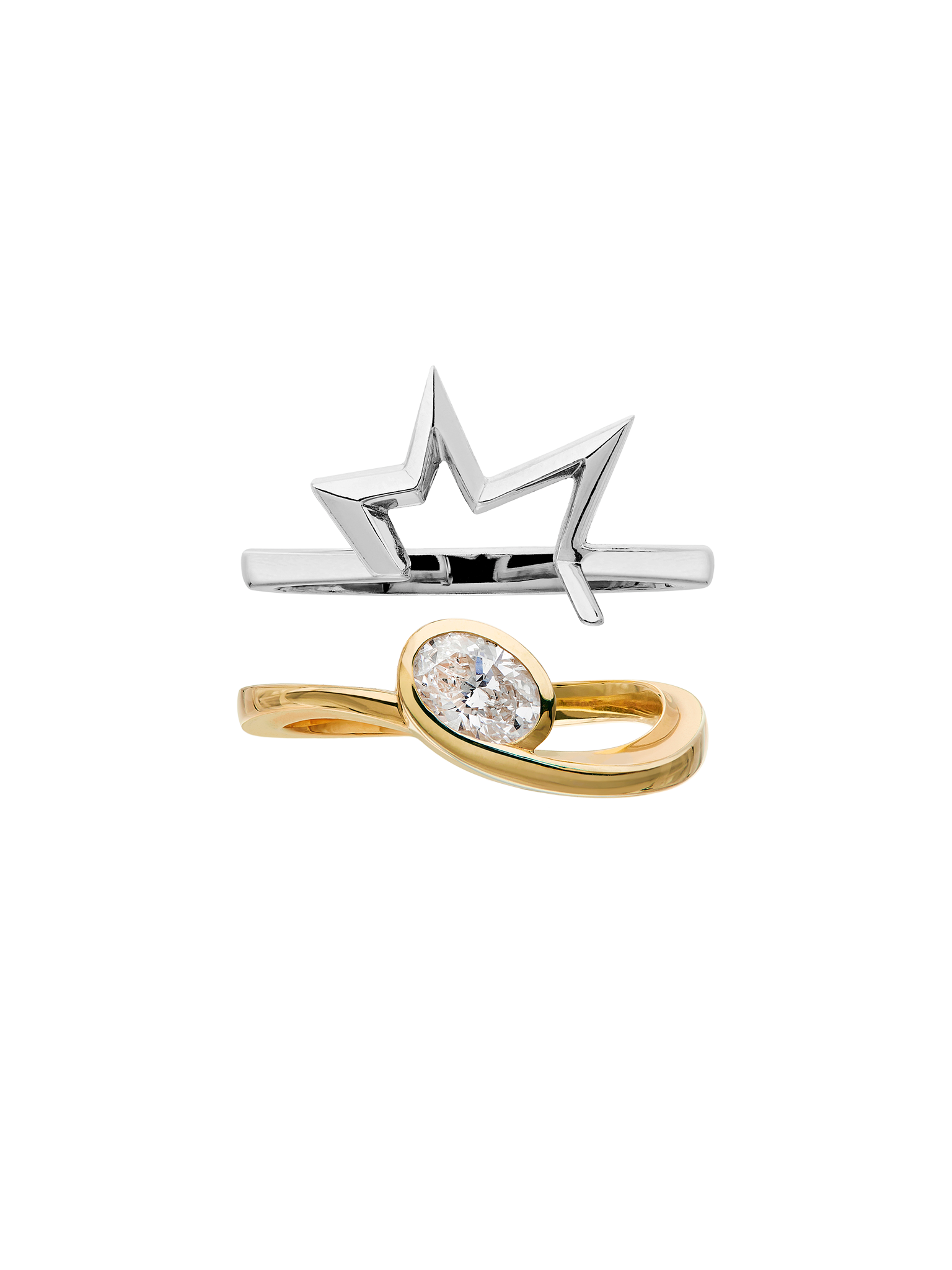 Tula solitaire engagement ring and titanium salute band